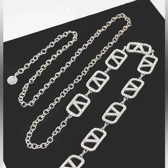 Plus Size Rhinestone Silver & Gold Metal Chain Adjustable Statement Belt - Picture 6 of 6